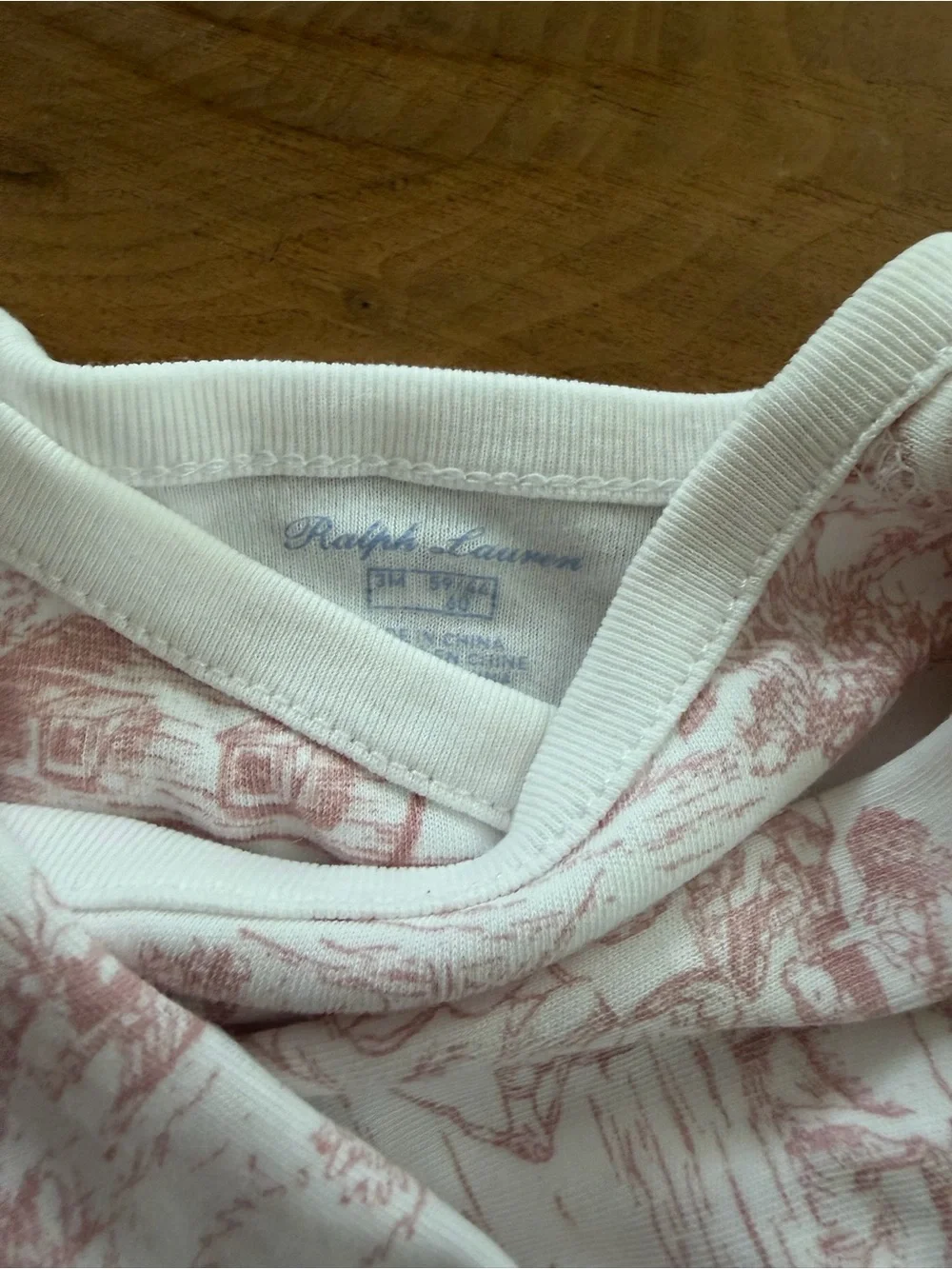 Ralph Lauren White Baby Bodysuit with Blush Toile Print